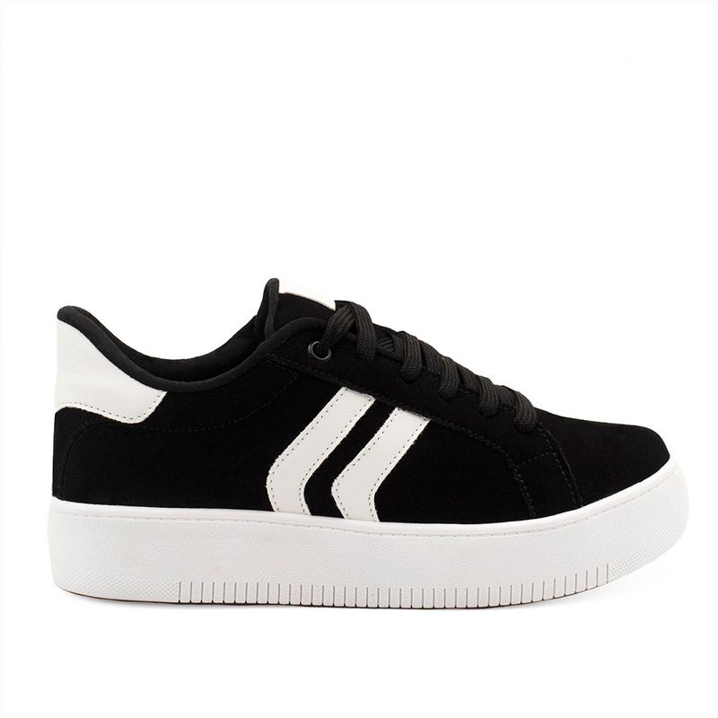 Tênis Casual  Duas Listras Lateral Lídia Nobuck Preto