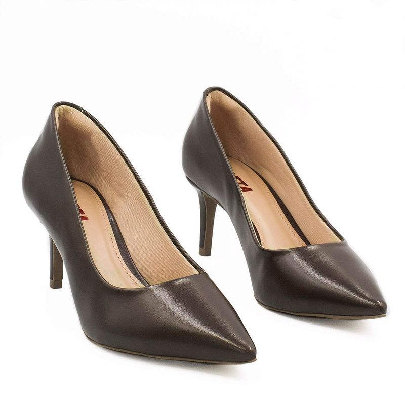 Scarpin Salto Baixo Bico Fino Lolita Marrom