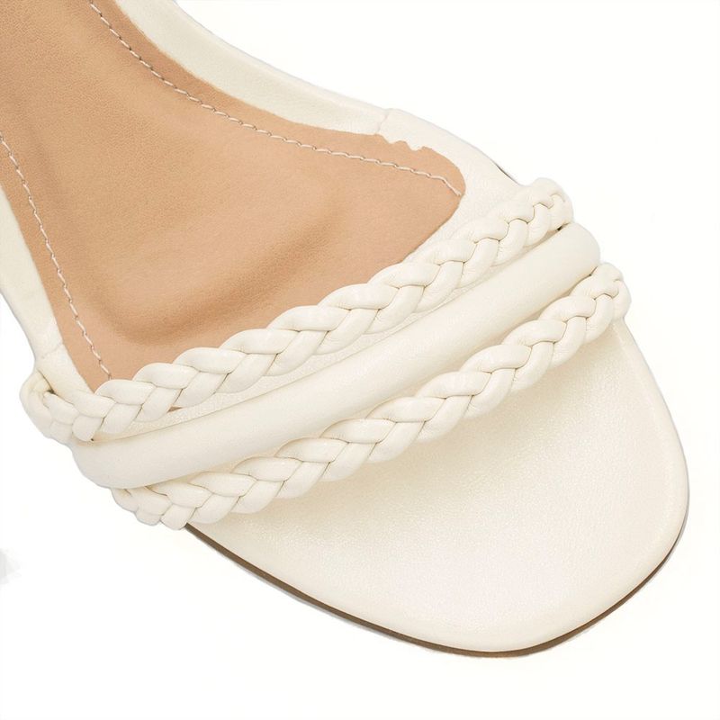 Sandália Zatta Salto Bloco Médio Tiras Trançadas Lilian Off White