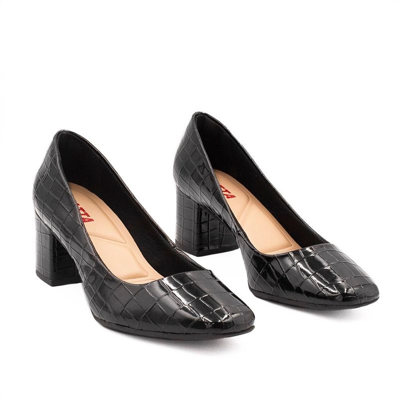 Sapato Retrô Zatta Bico Quadrado Heidi Croco Preto