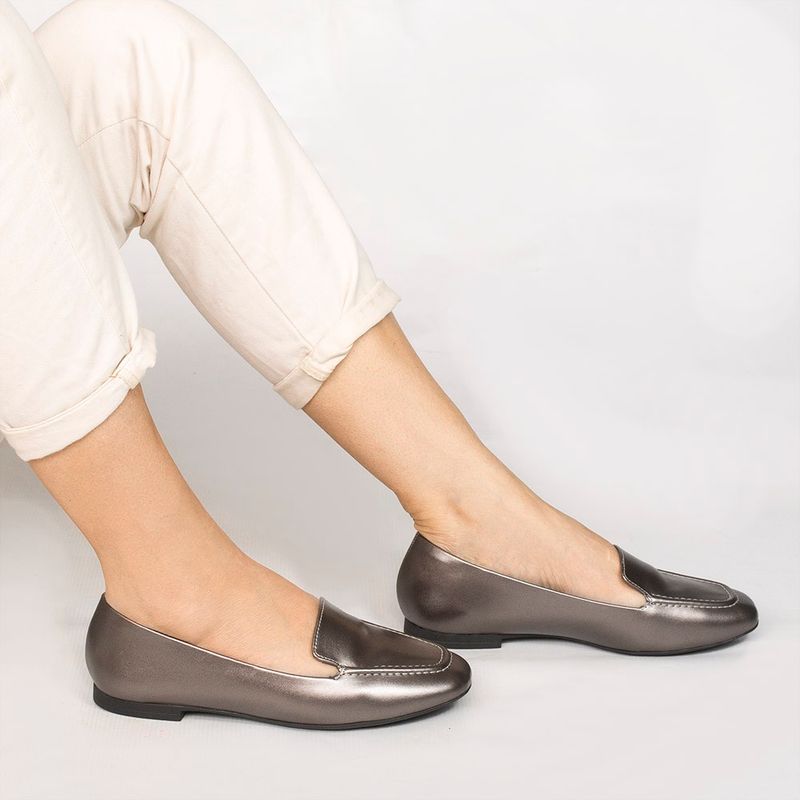 Mocassim Zatta Liso Bico Quadrado Silvana Prata Velho