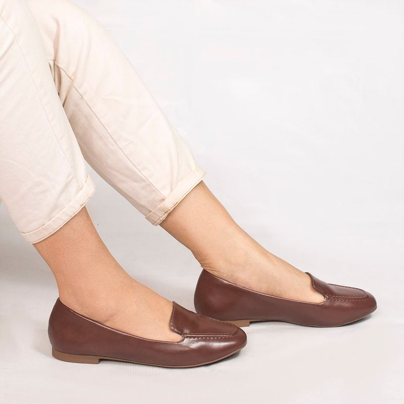 Mocassim Zatta Liso Bico Quadrado Silvana Marrom