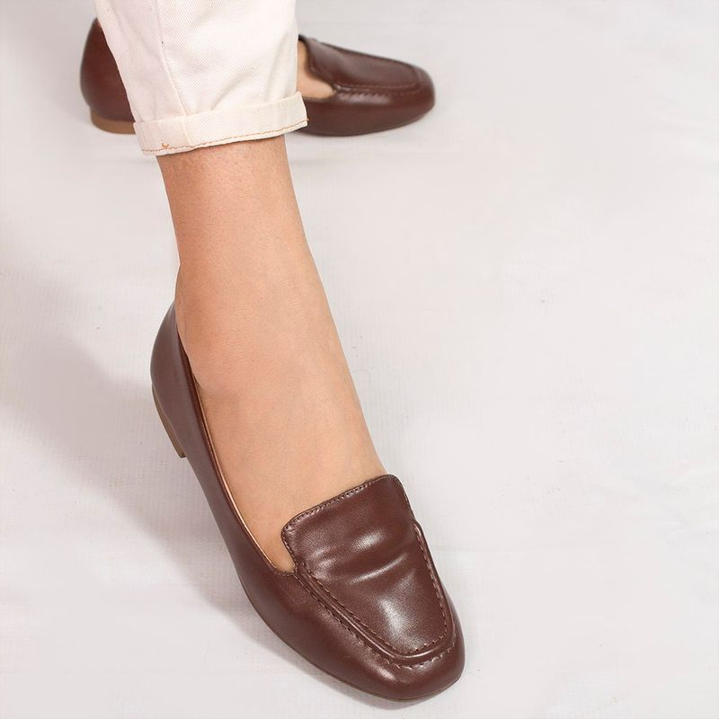 Mocassim Zatta Liso Bico Quadrado Silvana Marrom