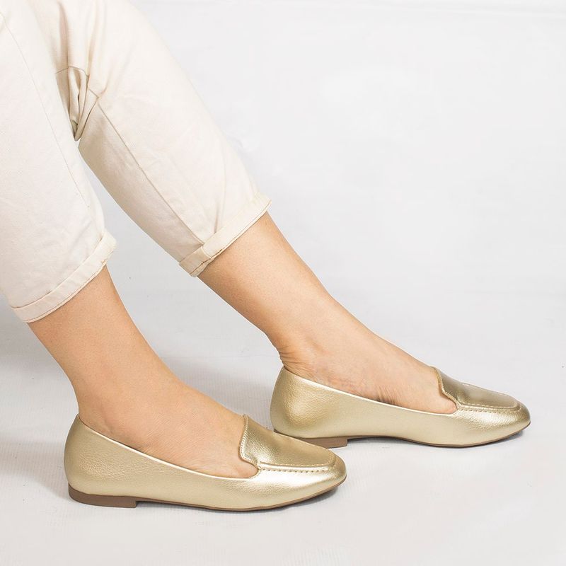 Mocassim Zatta Liso Bico Quadrado Silvana Dourado