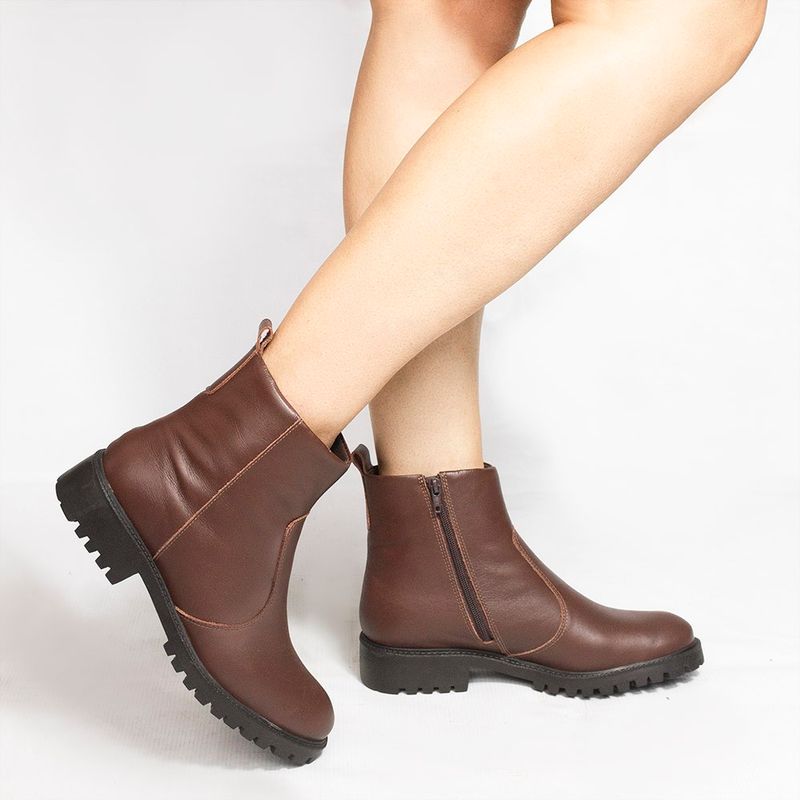 Bota Zatta Coturno Couro Tratorada Lola Marrom