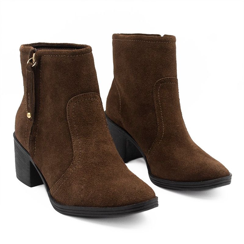 Bota Zatta Cano Médio Salto Bloco Violeta  Camurça Marrom