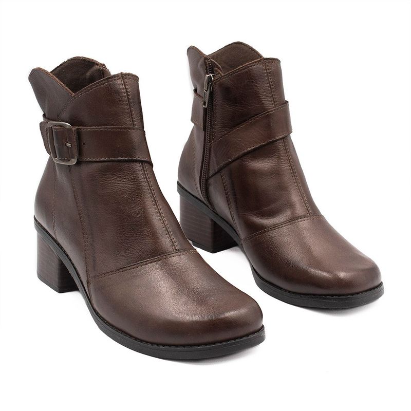 Bota Zatta Coturno Couro Fivela Margarete Marrom
