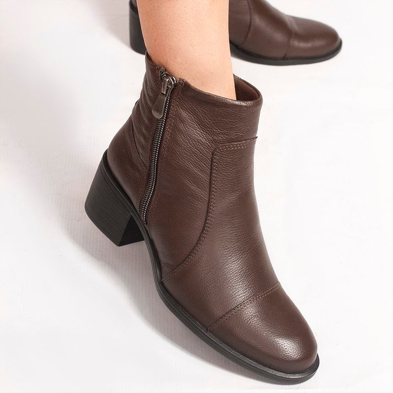 Bota Zatta Salto Bloco Couro Jovita  Marrom