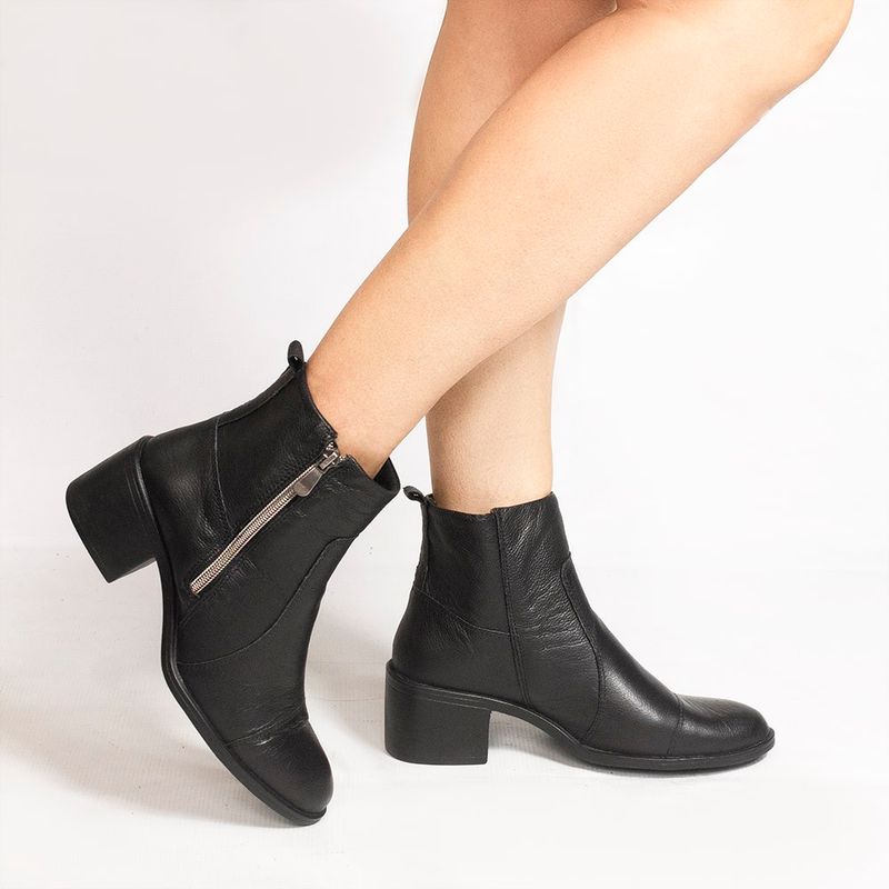 Bota Zatta Salto Bloco Couro Jovita Preta