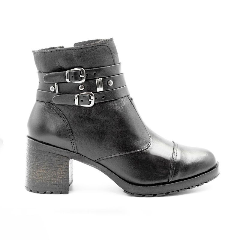 Bota Coturno Couro Fivela Mônica Preta