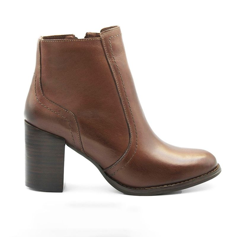 Bota Salto Bloco Couro Lourença Marrom