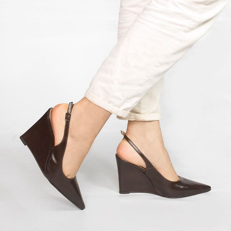 Scarpin Slingback Zatta Anabela  Analu Marrom