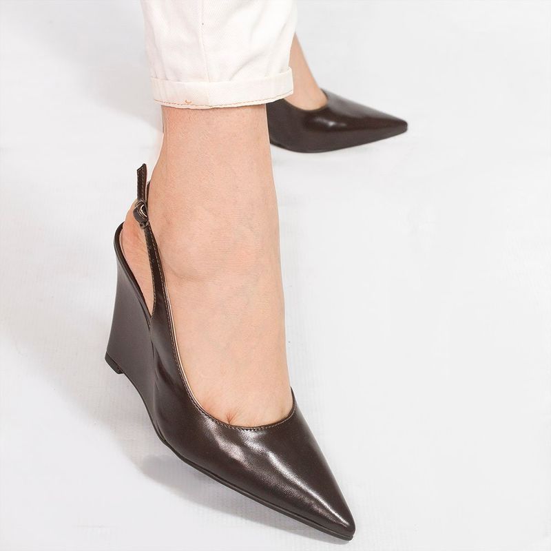Scarpin Slingback Zatta Anabela  Analu Marrom