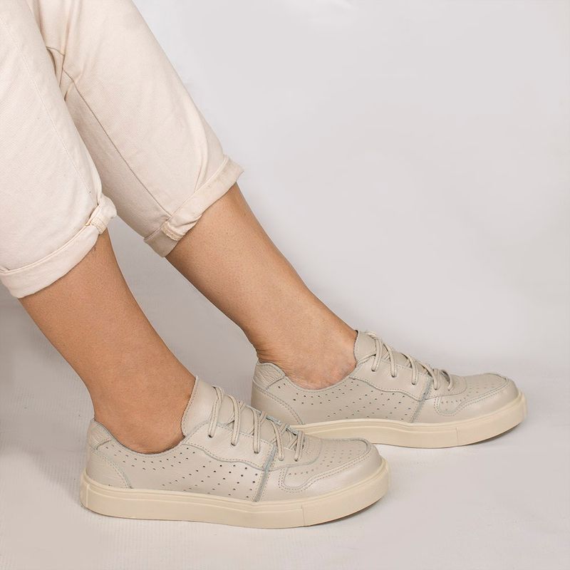 Tênis Zatta Casual em Couro Laura Off White