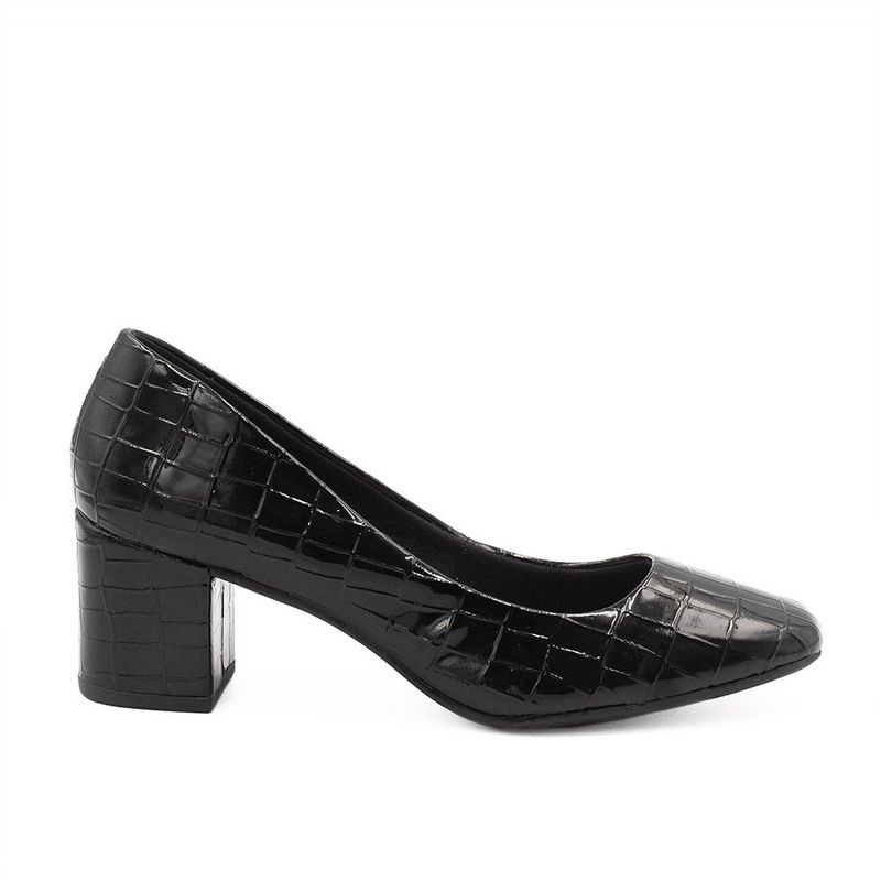 Sapato Retrô Zatta Bico Quadrado Heidi Croco Preto