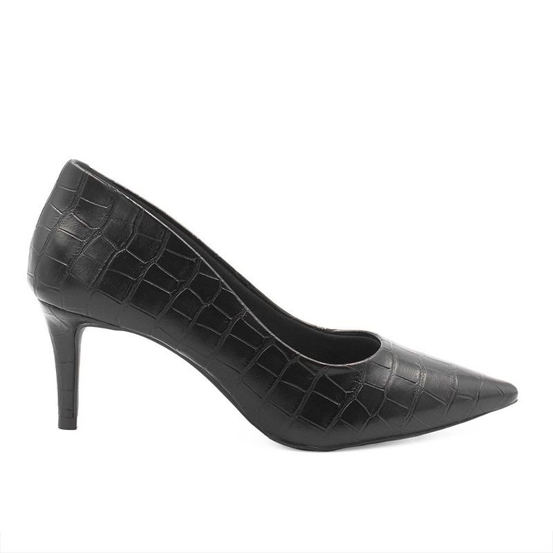 Scarpin Salto Baixo Bico Fino Lolita Preto Croco