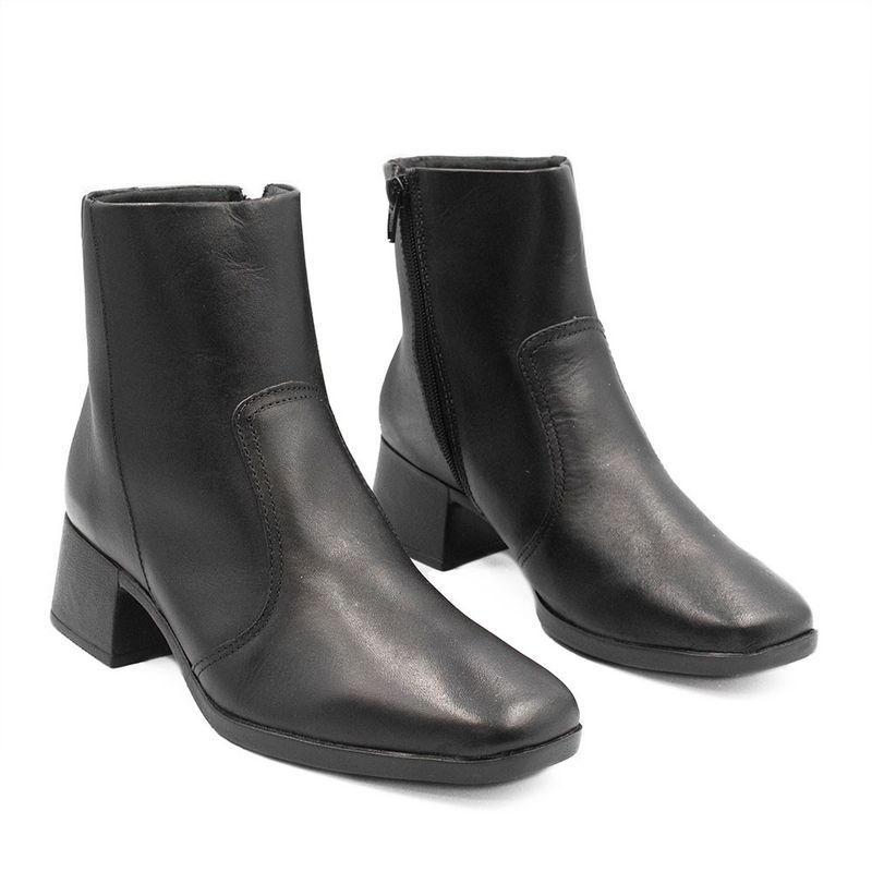 Bota Zatta Bico Quadrado Salto Bloco Couro Clarice Preta