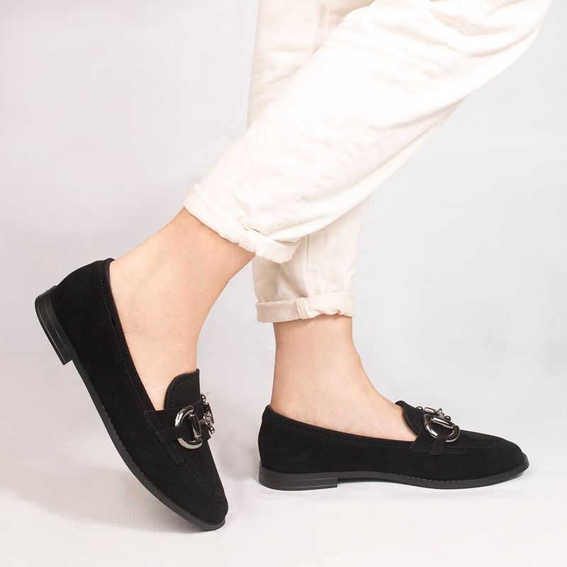 Mocassim Zatta Fivela Morgana Camurça Preto 