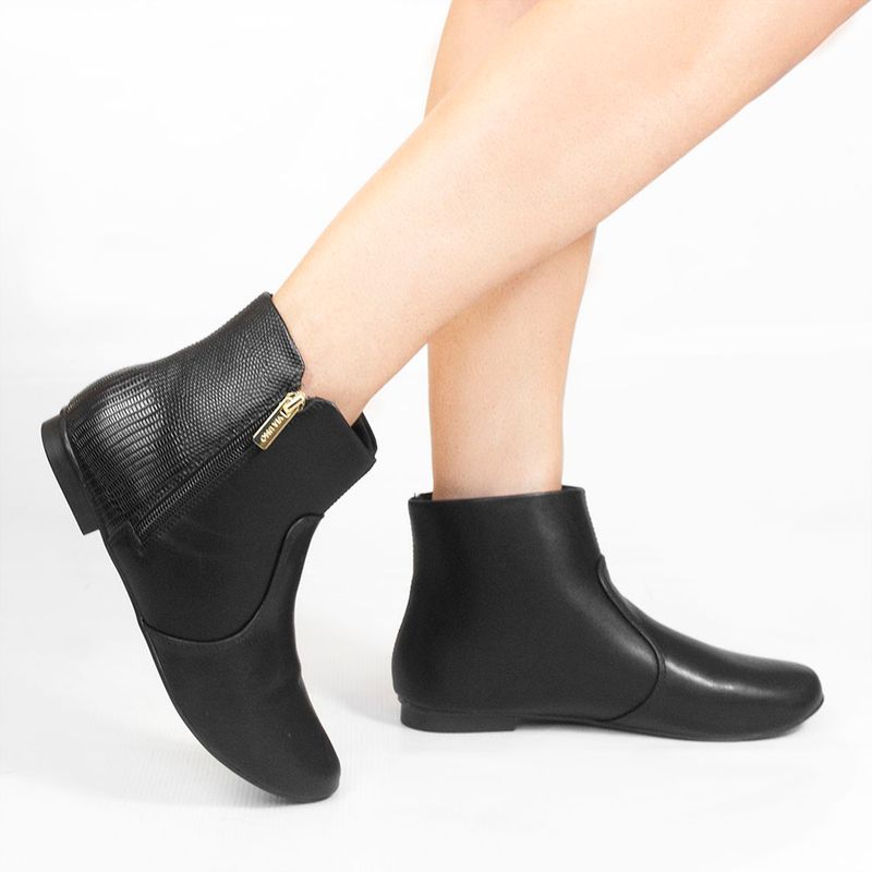 Bota Zatta Flat Cano Curto Núbia Preta