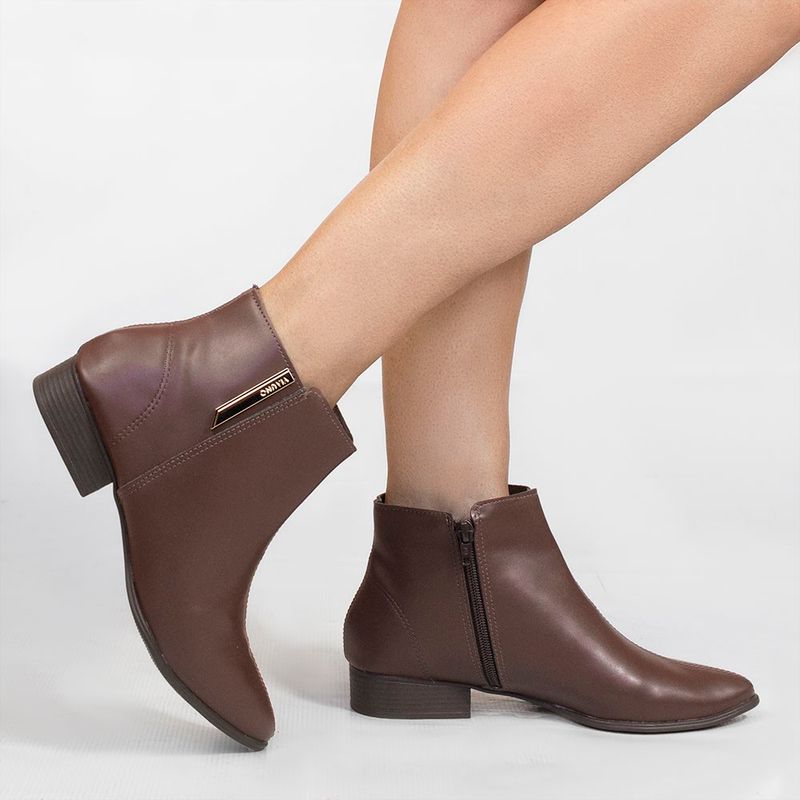 Bota Zatta Cano Curto Bico Fino Evelyn Marrom