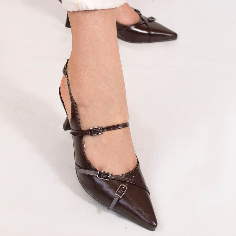Scarpin Zatta Slingback Fivela Verônica Marrom