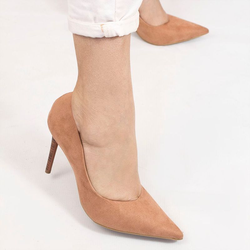 Scarpin Zatta Bico Fino Salto Alto  Anita Suede Nude