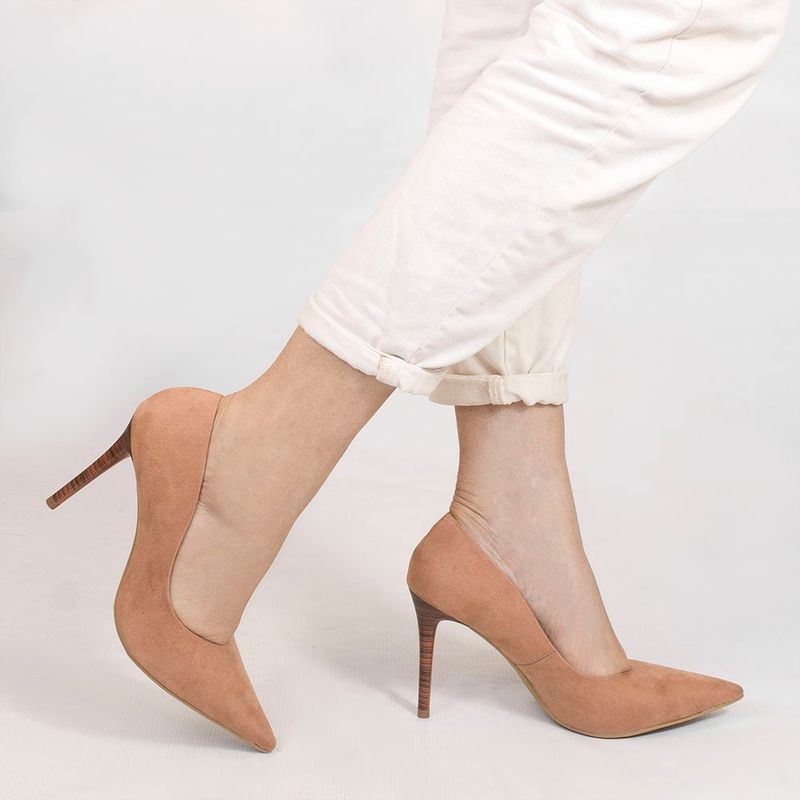 Scarpin Zatta Bico Fino Salto Alto  Anita Suede Nude