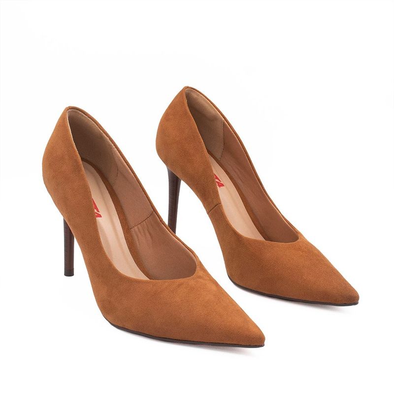 Scarpin Zatta Bico Fino Salto Alto  Anita Suede Caramelo