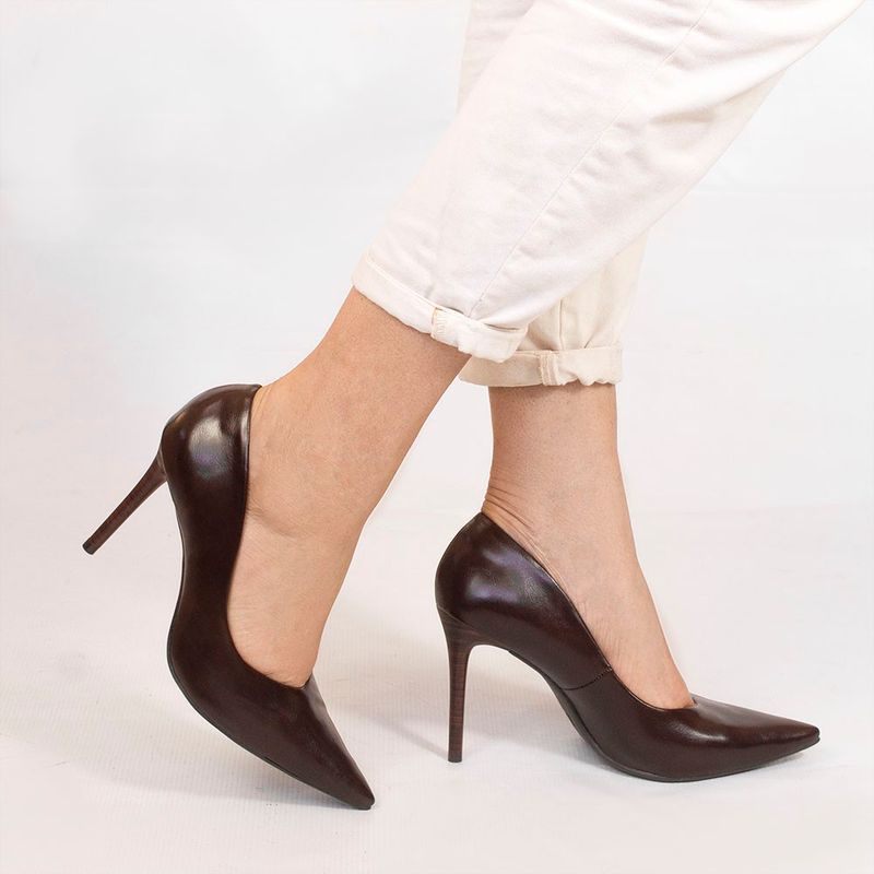 Scarpin Zatta Bico Fino Salto Alto  Anita Marrom