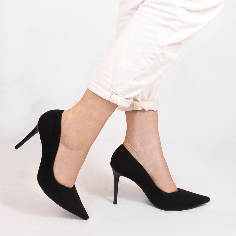 Scarpin Zatta Bico Fino Salto Alto  Anita Nobuck  Preto