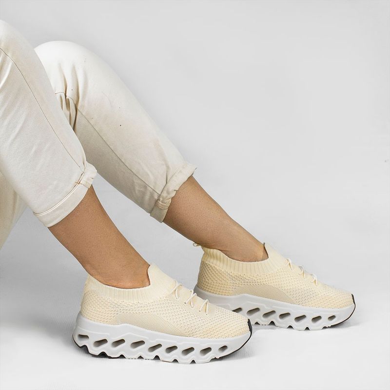 Tênis Zatta De Malha Respirável Cadarço Salomé Creme