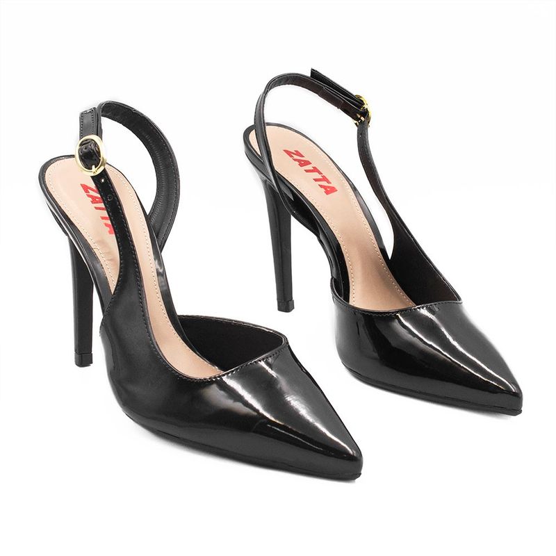 Scarpin Zatta Slingback Salto Alto Donna Verniz Preto