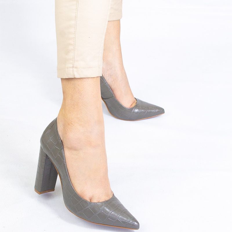 Scarpin Zatta Salto Grosso Jaine Cinza