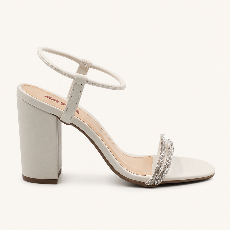 Sandália Salto Alto Tiras Strass Bruna Off White