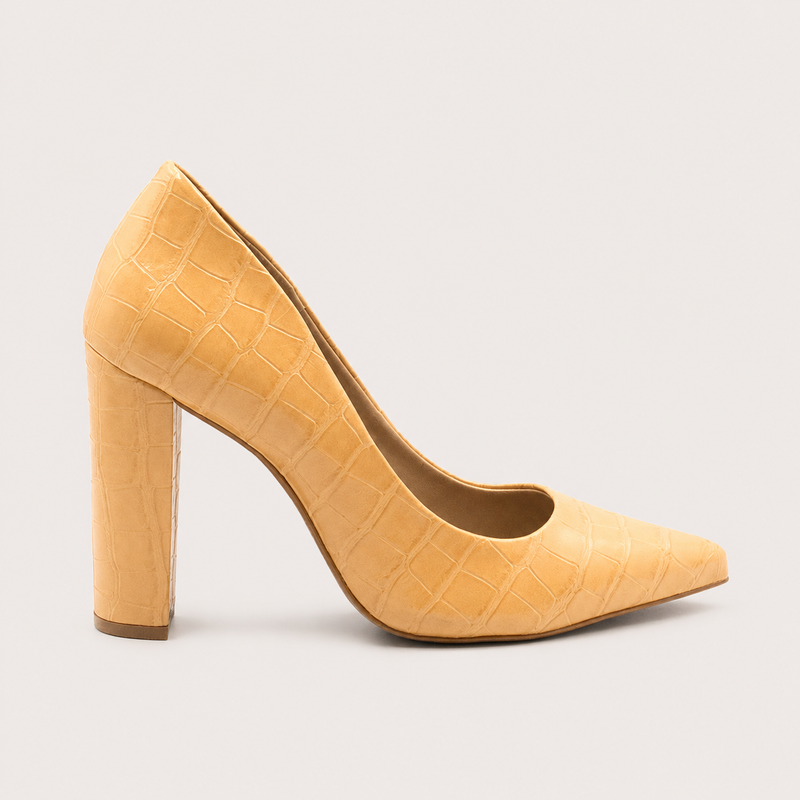 Scarpin Zatta Salto Grosso Jaine Croco Mel