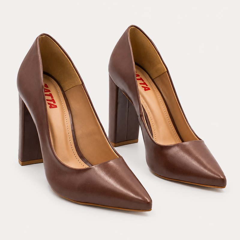 Scarpin Zatta Zatta Salto Grosso Jaine Napa Marrom