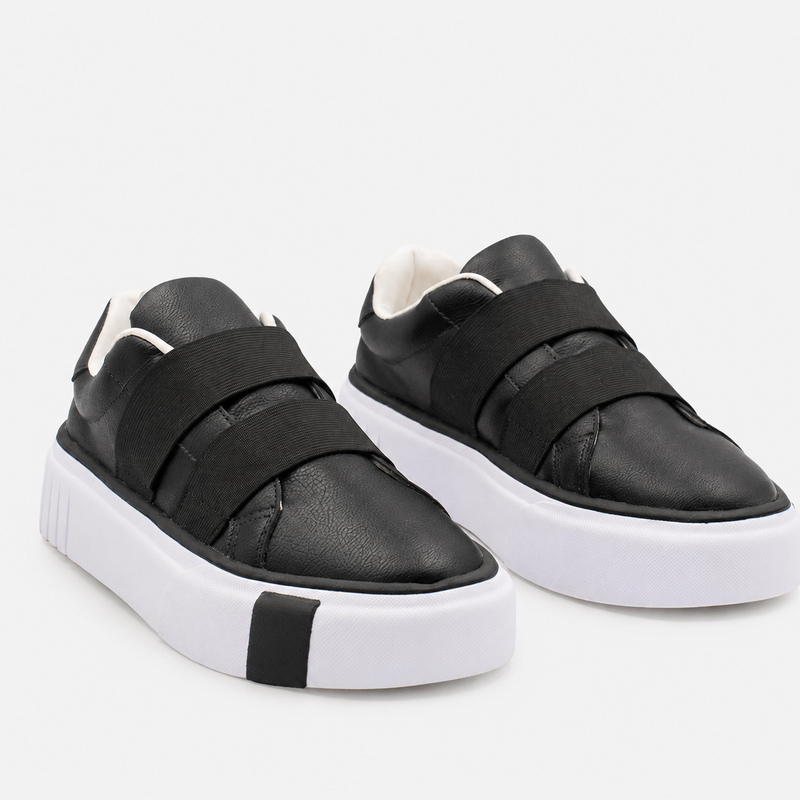 Tênis Zatta Casual  com Elásticos e Solado Alto Luciana Preto