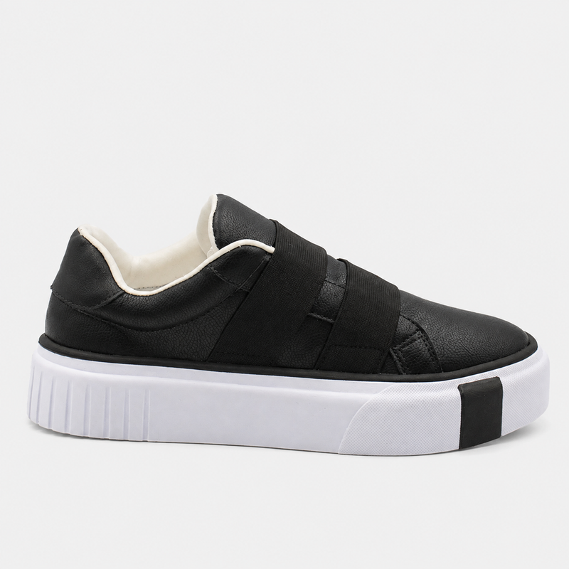 Tênis Zatta Casual  com Elásticos e Solado Alto Luciana Preto