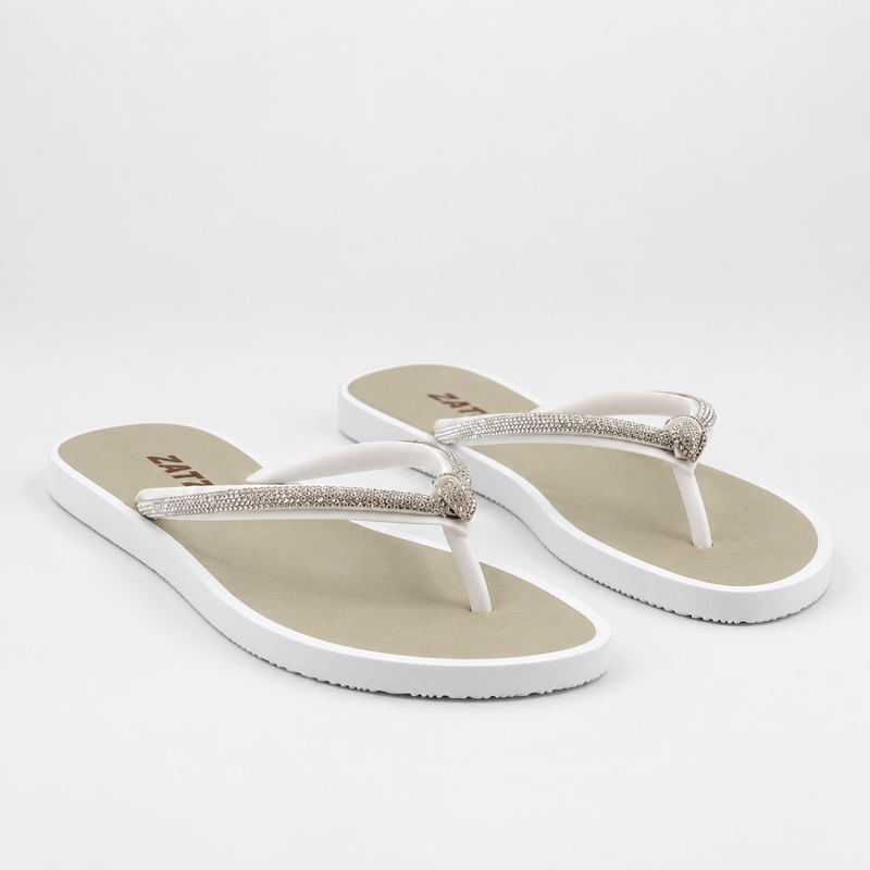 Chinelo Zatta de Dedo Nó Strass Poliana Branco
