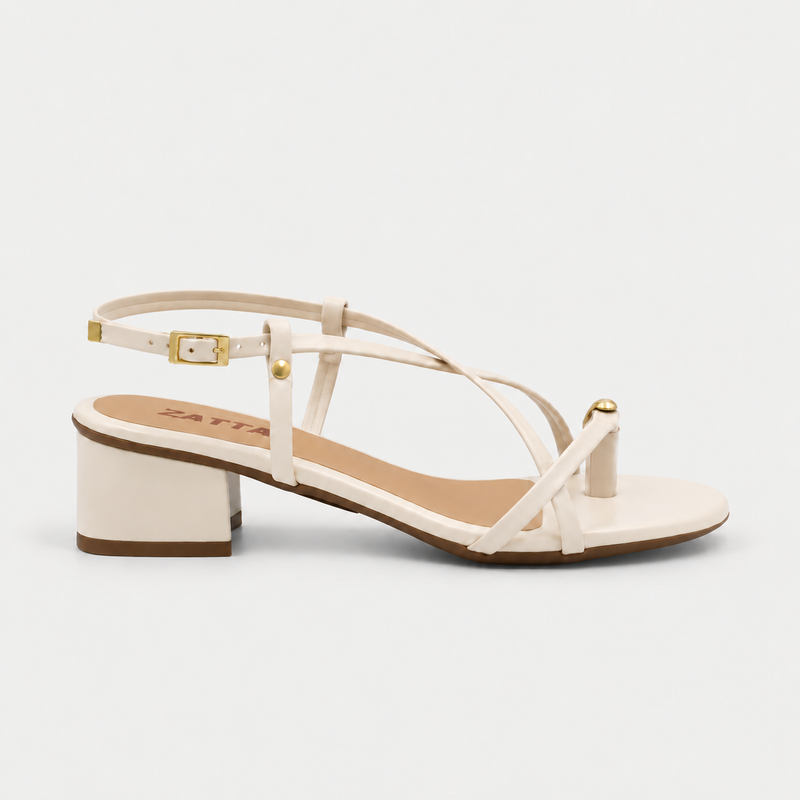  Sandália Zatta de Tiras com Detalhe Metálico Simone Off White