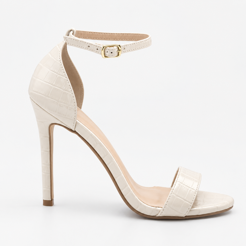 Sandália Zatta Salto Fino Maya Croco Off White