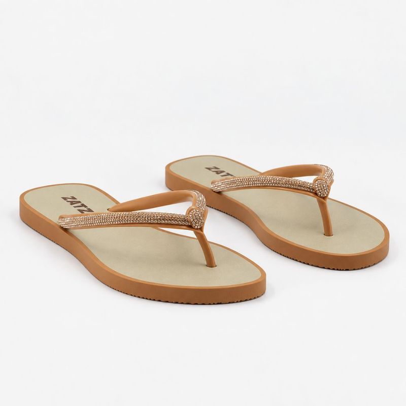 Chinelo Zatta de Dedo Nó Strass Polly Caramelo