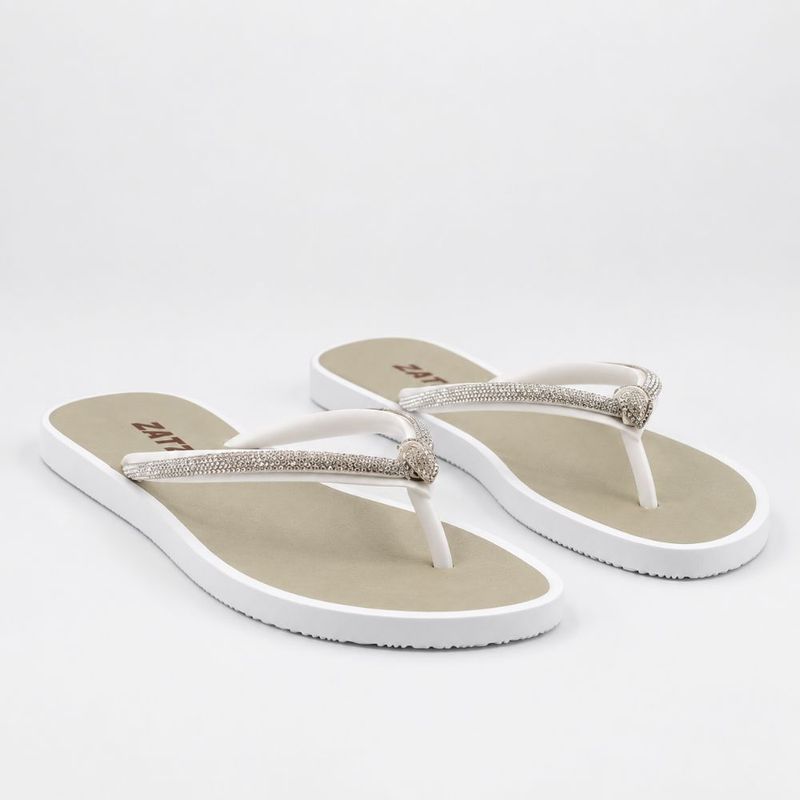 Chinelo Zatta de Dedo Nó Strass Polly Branco