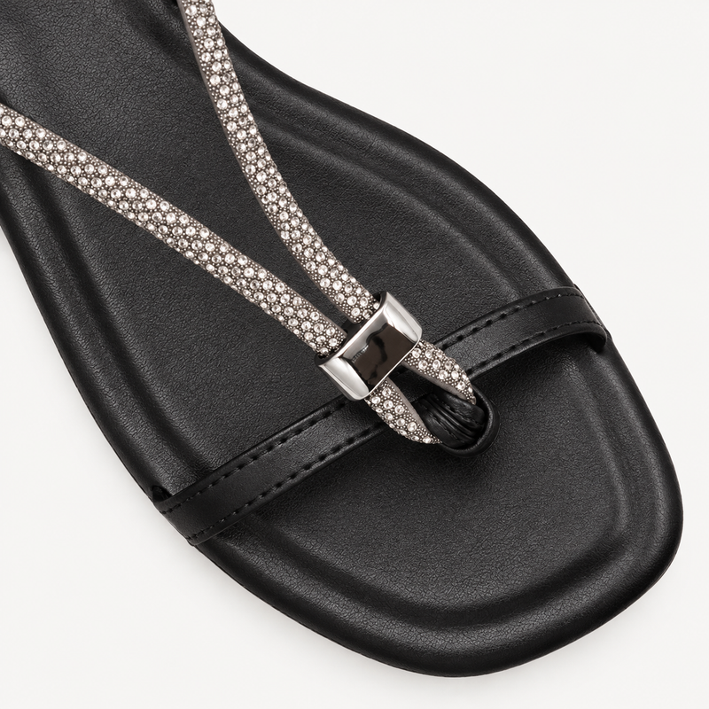 Rasteira Zatta  Strass Ajustável Poliana Preto