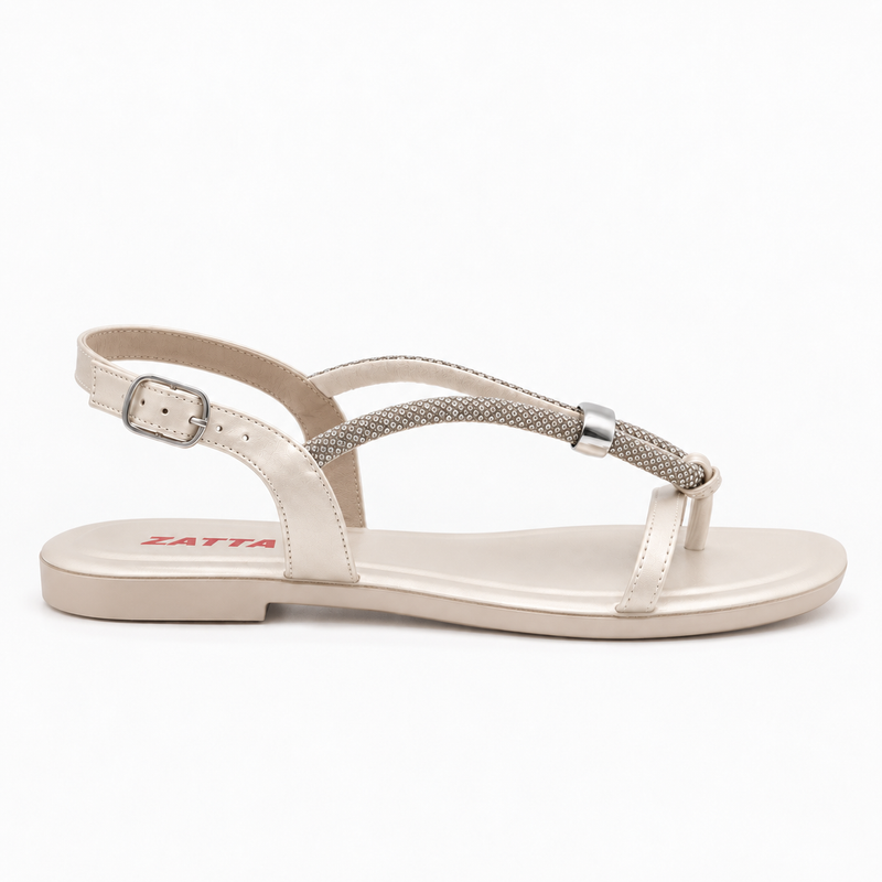 Rasteira Zatta Strass Ajustável Poliana Off White