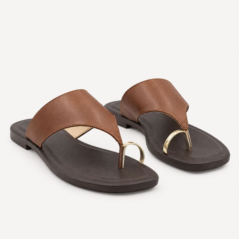 Rasteira de Dedo Metal Zatta Alaide Caramelo