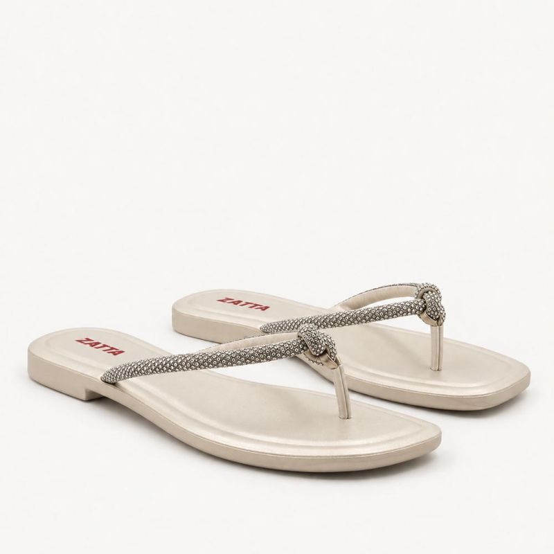 Rasteira Zatta  Nó Brilho Thayna Off White