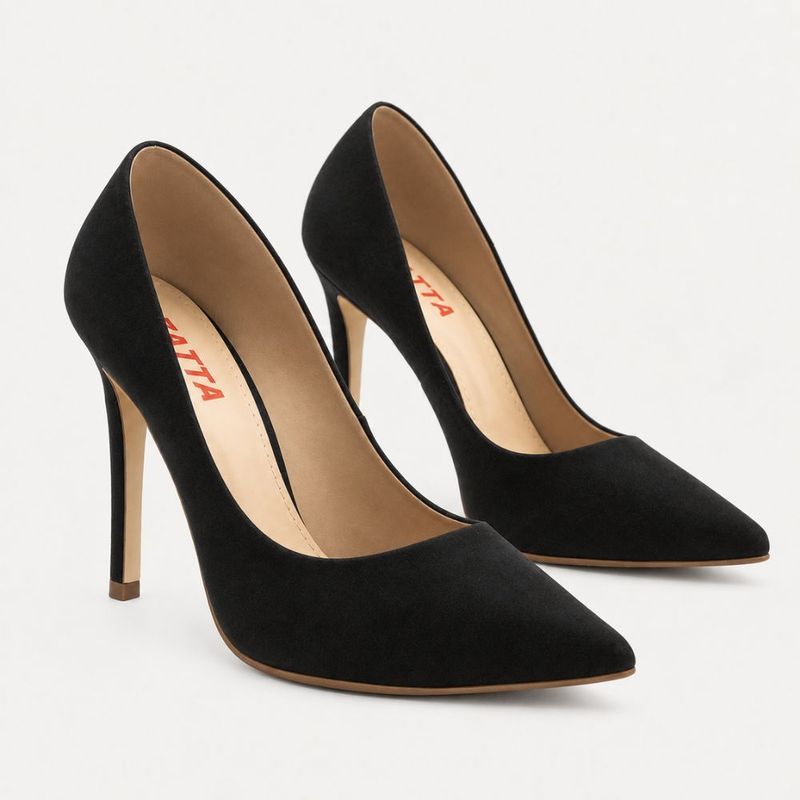 Scarpin Salto Alto Bico Fino Suzy Nobuck Preto