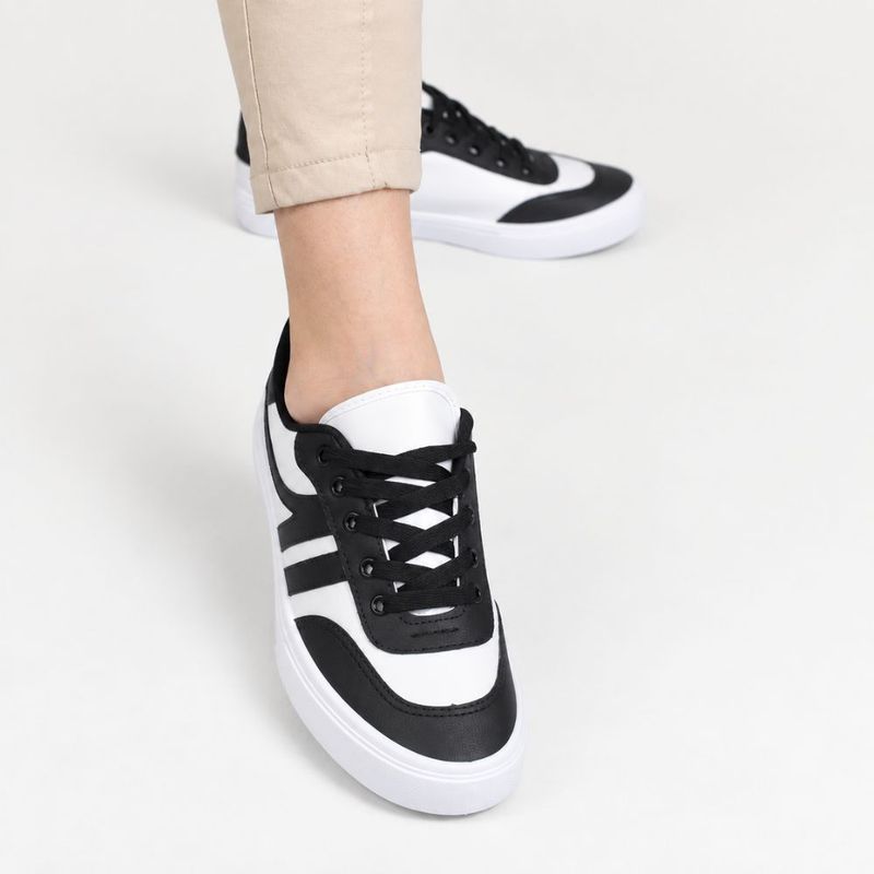 Tênis Zatta Casual  Cadarço Rita Preto e Branco