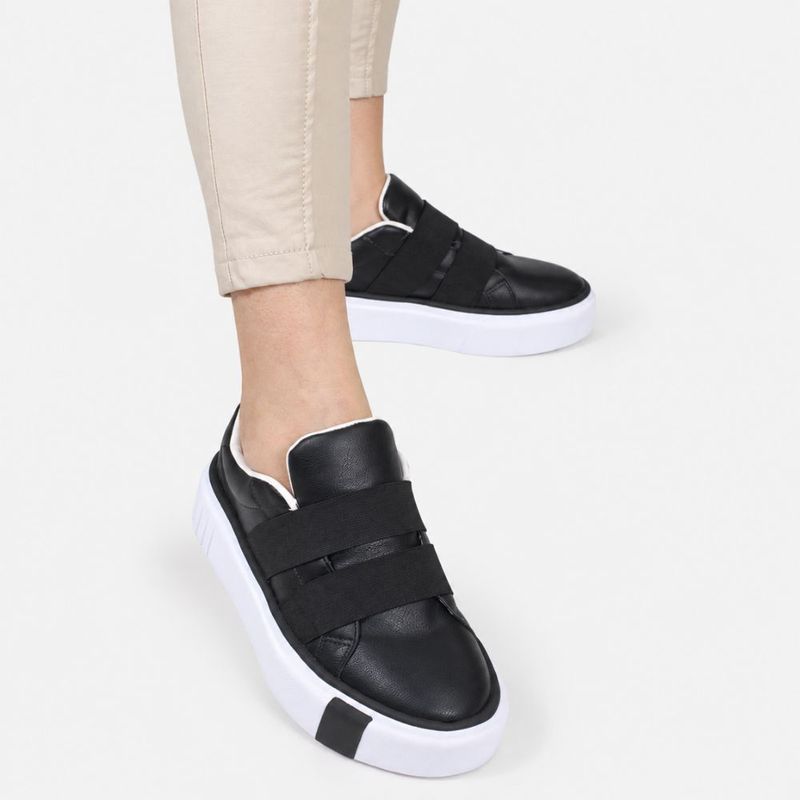 Tênis Zatta Casual  com Elásticos e Solado Alto Luciana Preto